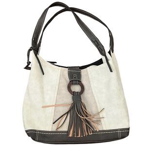 Born b.o.c. handbag cream grey tan brown black tassel design